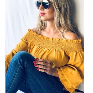 Off Shoulder Smocking Top with Smocking Bell